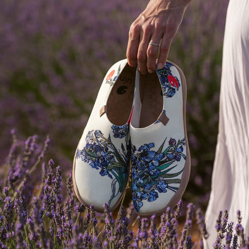 UIN Women's Lightweight Slip Ons Comfort Walking Floral Flats Casual Holiday Art Painted Travel Shoes Iris (9) - Image 3